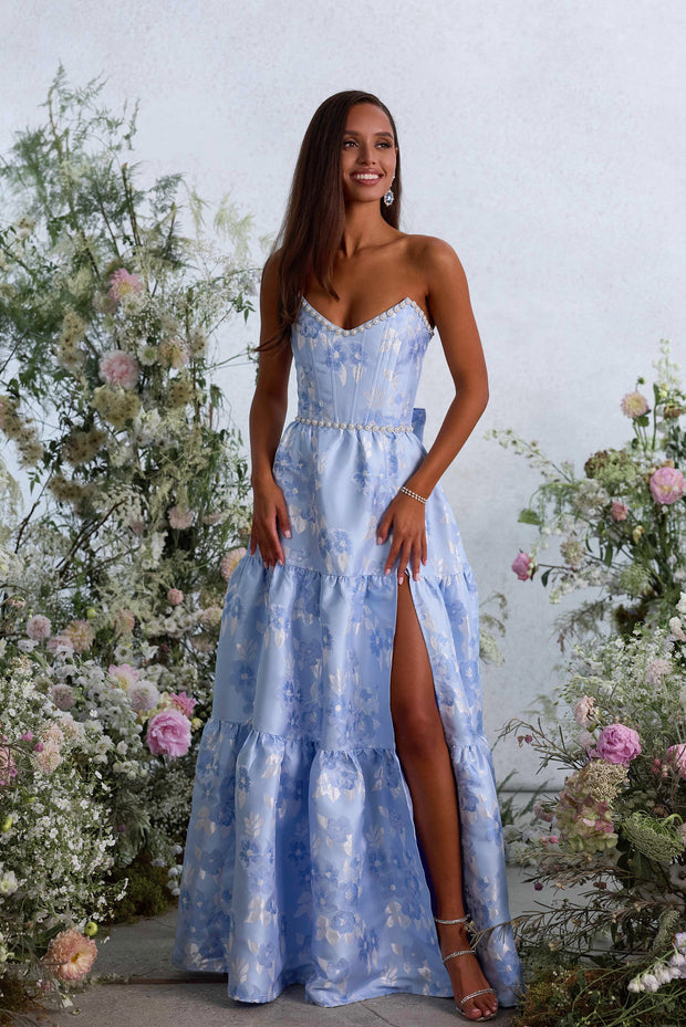 The Vivian Dress in Chambray Blue Baroque