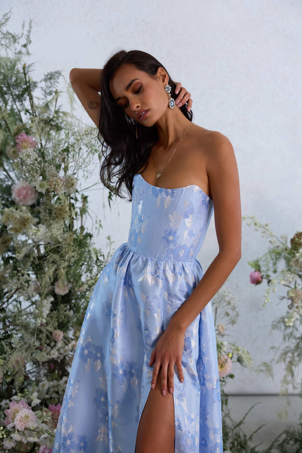 The Charlotte Dress in Chambray Blue Baroque