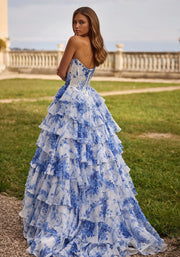Modify Sleeveless Cold-Shoulder Tube Top Cinched Waist High Slit Cake Dress