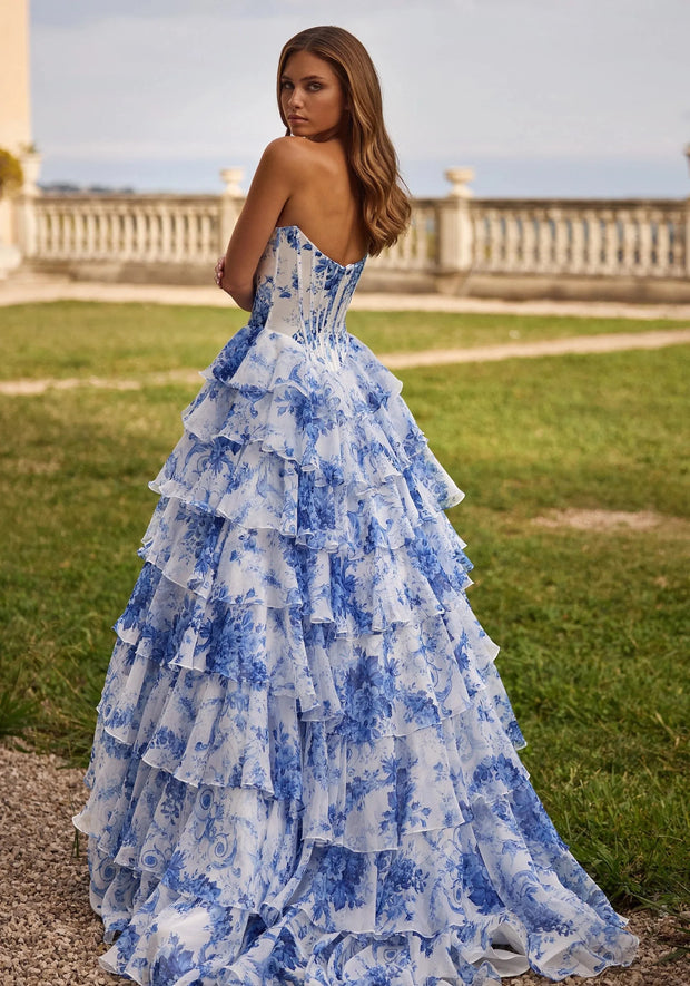 Modify Sleeveless Cold-Shoulder Tube Top Cinched Waist High Slit Cake Dress