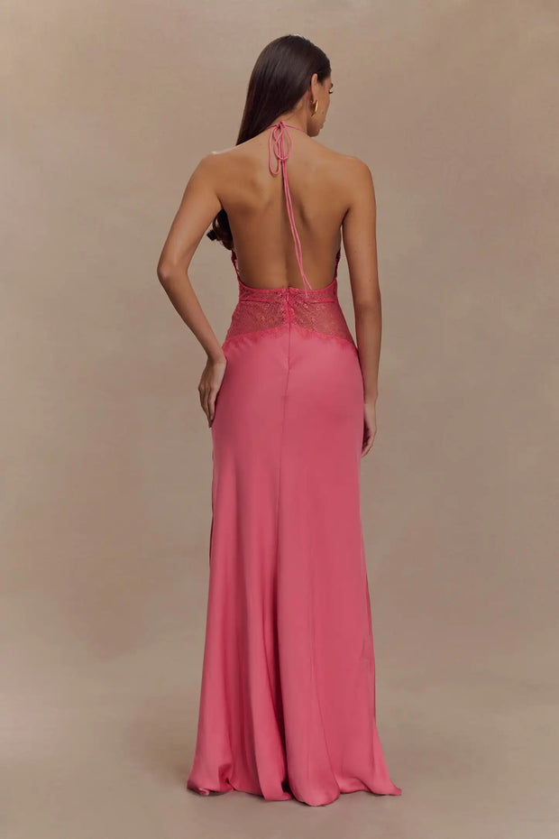 Sexy Halter Slim Deep V Lace Hollow Dress