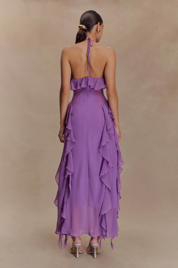 Sexy Sleeveless Halter Wooden Ear Chiffon Dress
