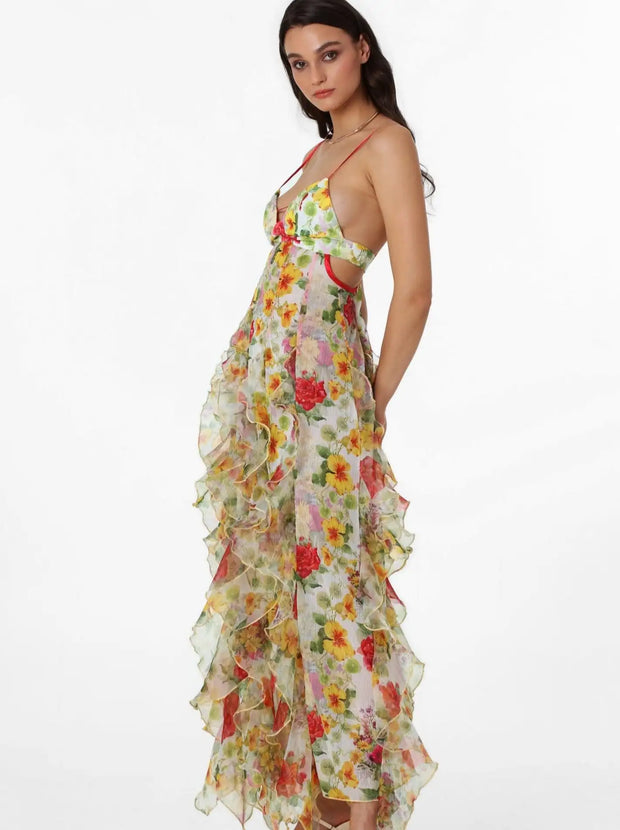 Sexy Hollow-out Camisole Flowers Stringy Selvedge Dress