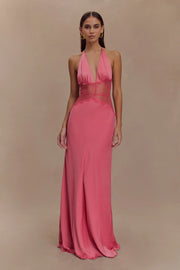 Sexy Halter Slim Deep V Lace Hollow Dress