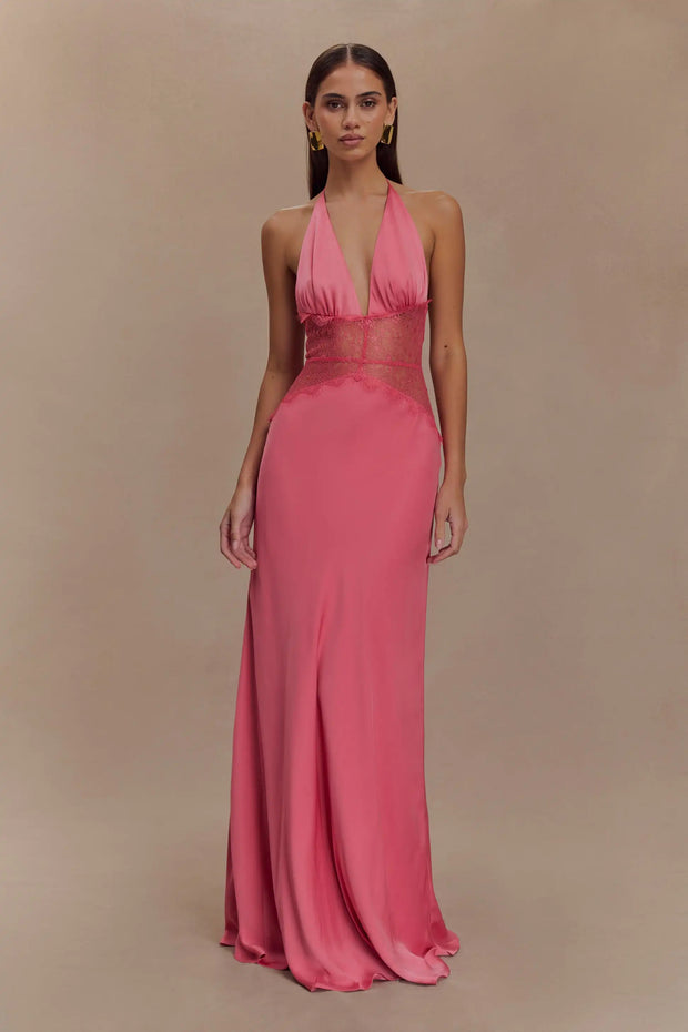 Sexy Halter Slim Deep V Lace Hollow Dress