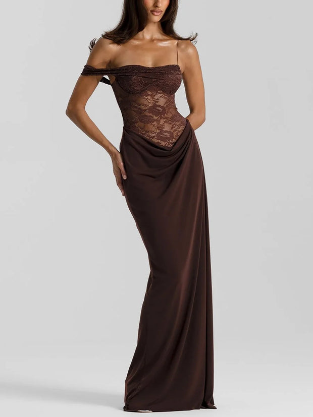 Sexy Lace Sling Solid Color See-through Dress