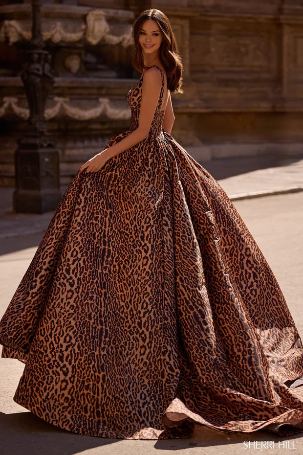 Wild U-Collar Waist-Tight Leopard Print High Slit Maxi Skirt