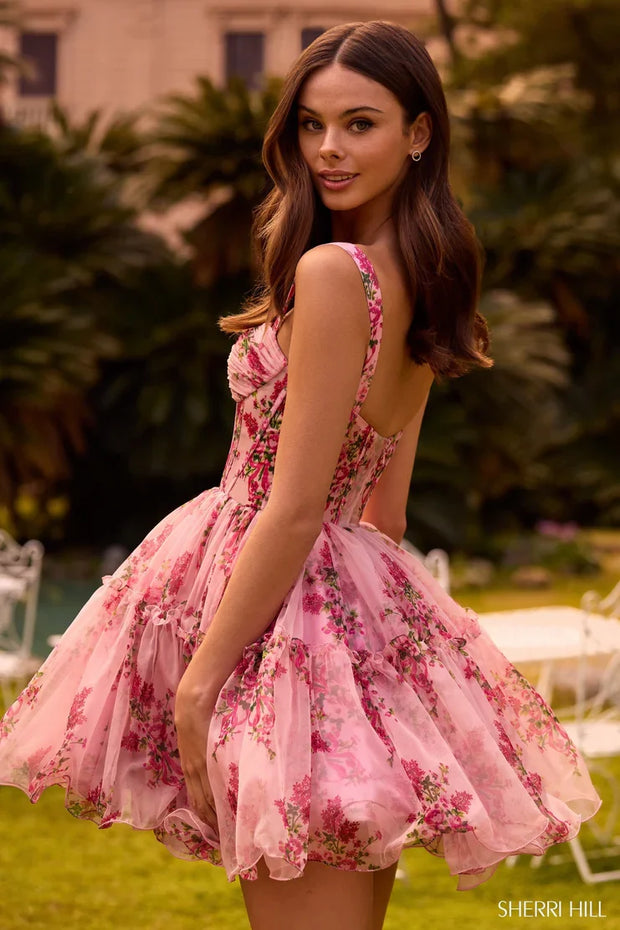 Sexy Spaghetti-Strap Floral Print Waist Mini A- line Skirt