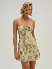 Sexy Hollow-out Camisole Sequined Hot Girl Mini Skirt