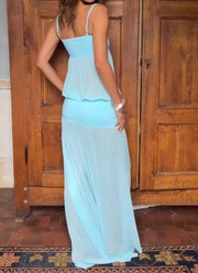 Sexy Sling Solid Color See-through Dress