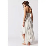 Holiday Cutout Lace Stitching White Bra Dress Women's Summer Super Fairy Irregular Backless Beach Dress