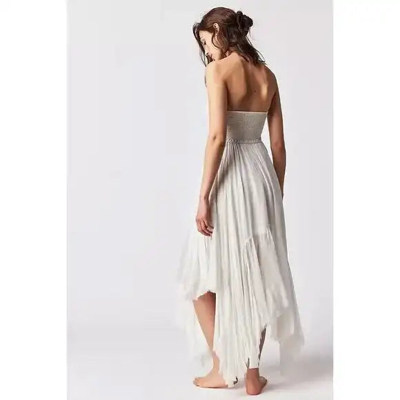 Holiday Cutout Lace Stitching White Bra Dress Women's Summer Super Fairy Irregular Backless Beach Dress