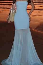 Sexy Tube Top Solid Color Chiffon Sleeveless Stitching Dress