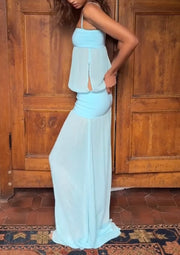 Sexy Sling Solid Color See-through Dress