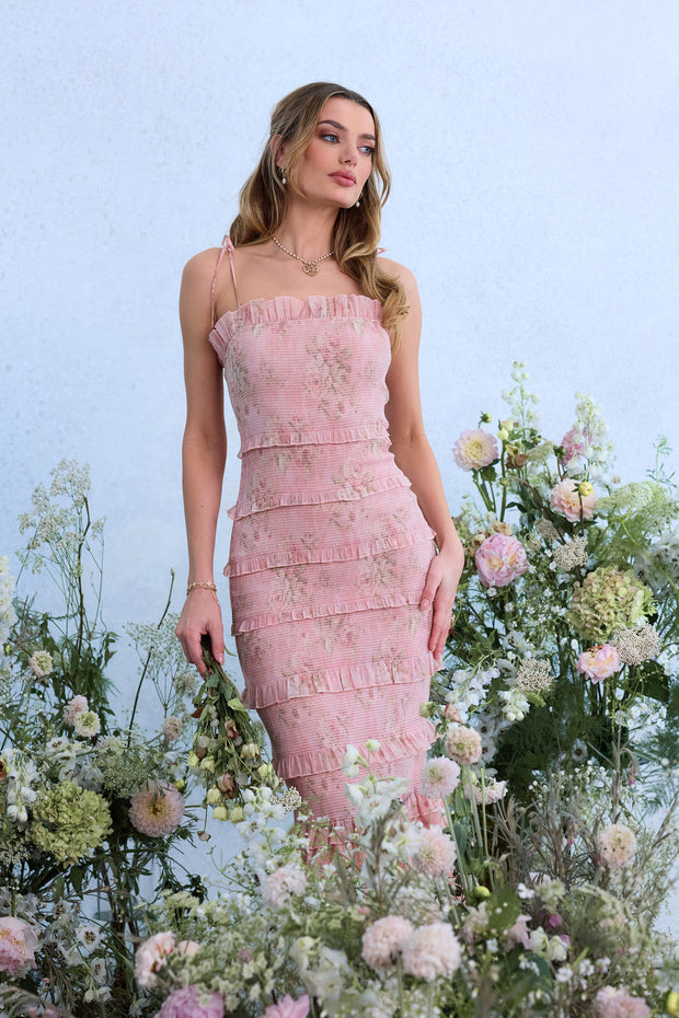 The Geranium Dress in Light Pink Tapestry Rose