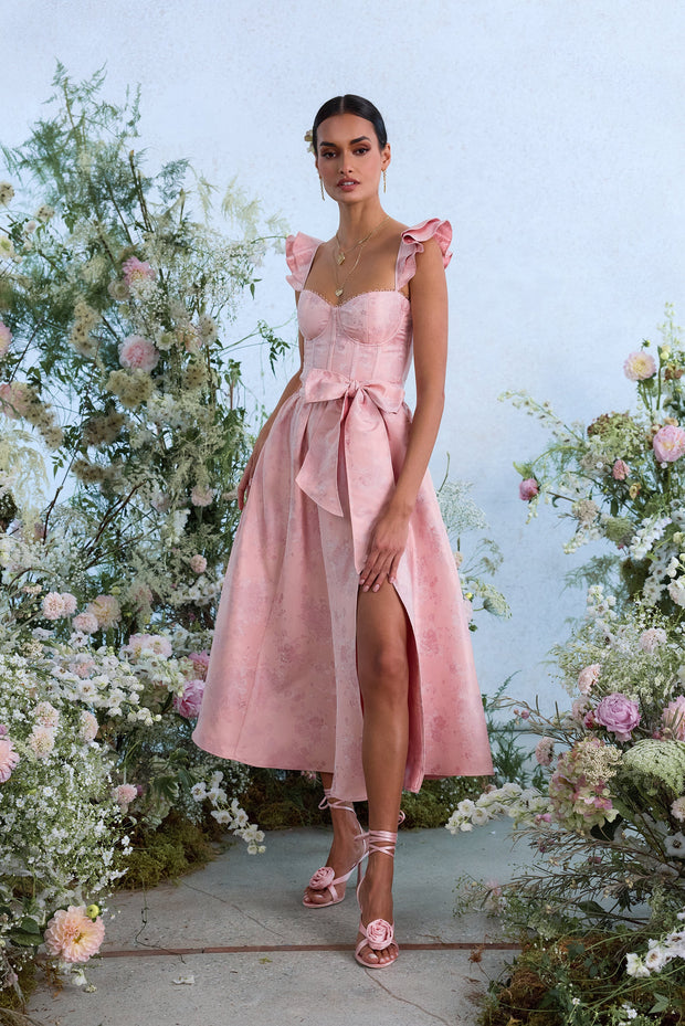 The Vera Dress in Light Pink Windsor Brocade