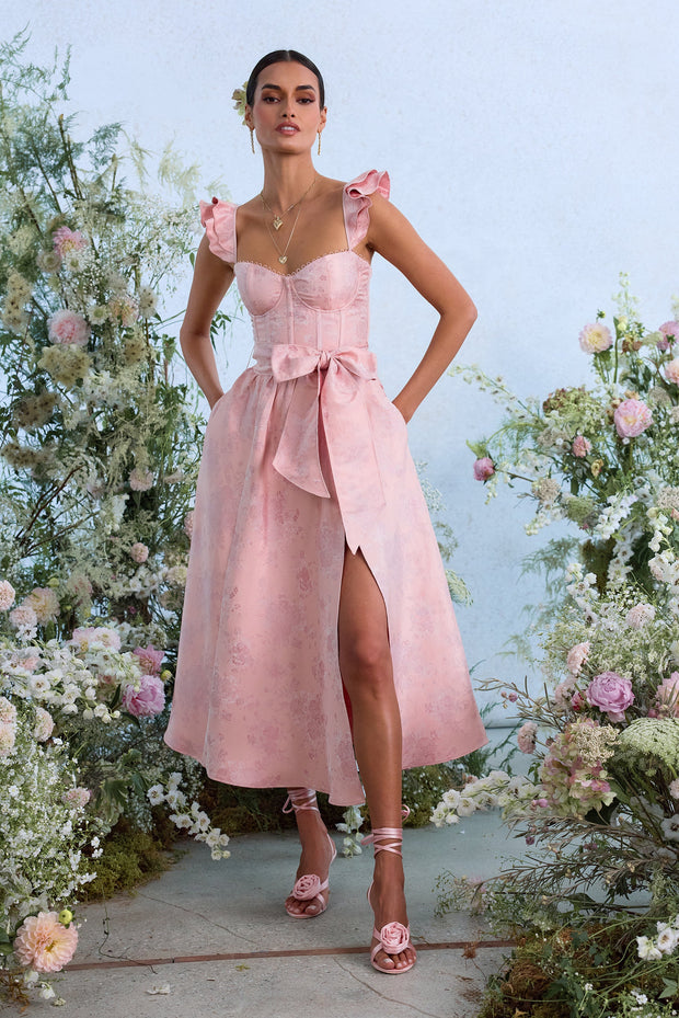 The Vera Dress in Light Pink Windsor Brocade