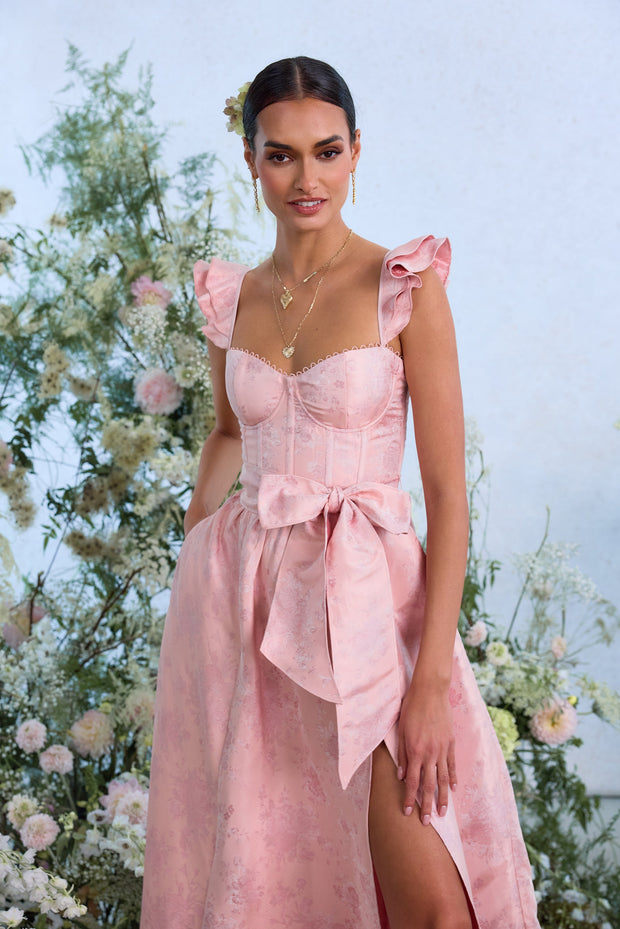 The Vera Dress in Light Pink Windsor Brocade