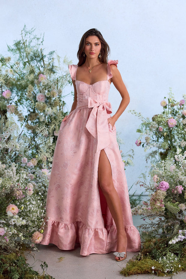 The Veronica Dress in Light Pink Windsor Brocade