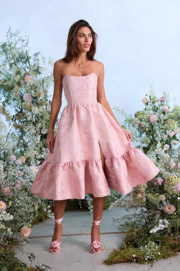 The Virginia Dress in Light Pink Windsor Brocade