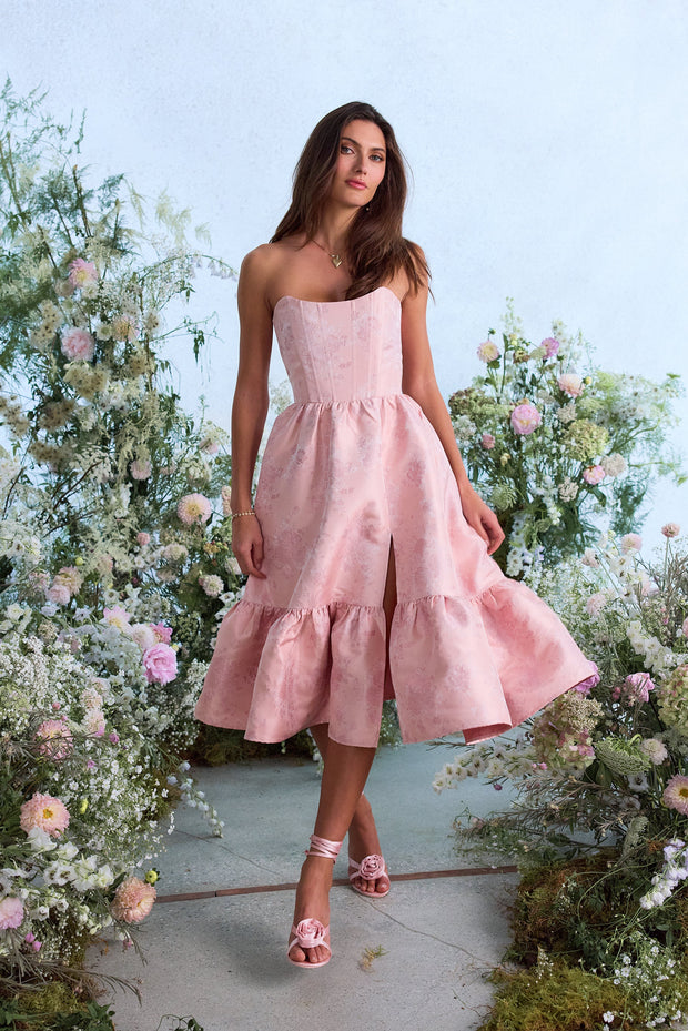 The Virginia Dress in Light Pink Windsor Brocade