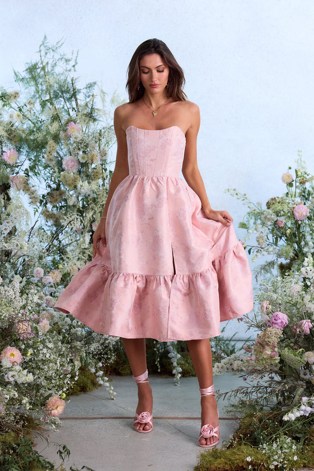 The Virginia Dress in Light Pink Windsor Brocade