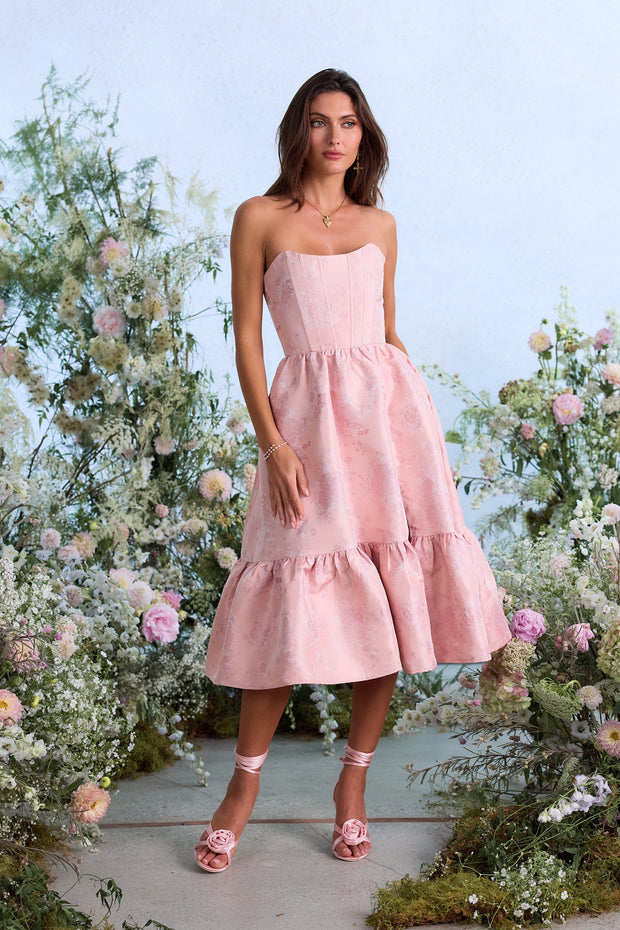 The Virginia Dress in Light Pink Windsor Brocade