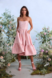 The Virginia Dress in Light Pink Windsor Brocade