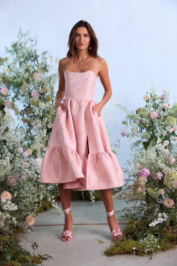 The Virginia Dress in Light Pink Windsor Brocade