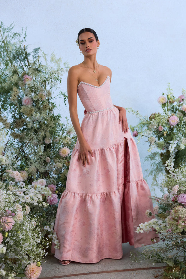 The Vivian Dress in Light Pink Windsor Brocade