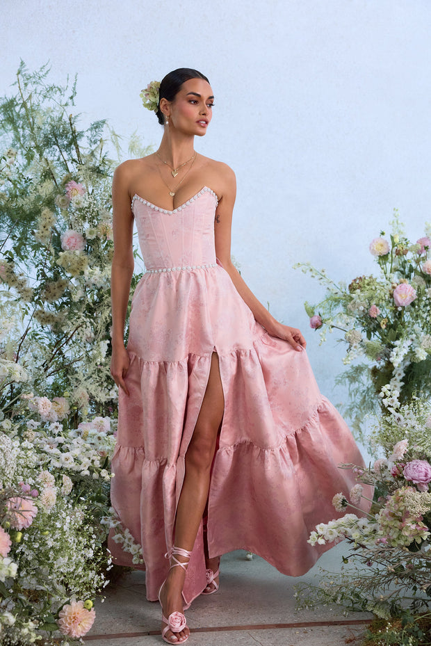 The Vivian Dress in Light Pink Windsor Brocade