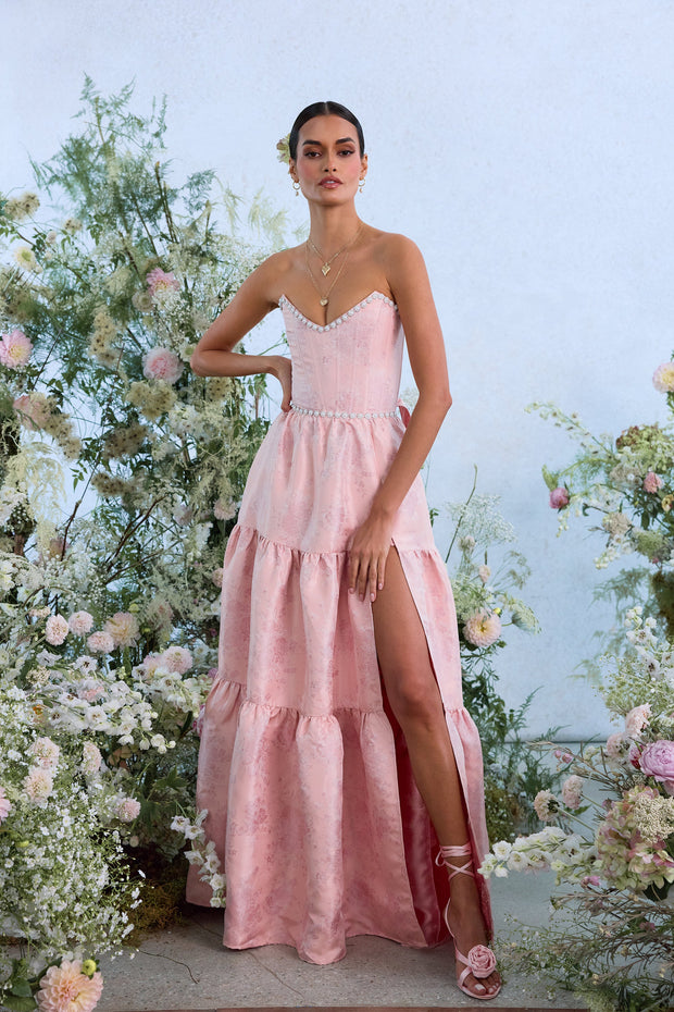 The Vivian Dress in Light Pink Windsor Brocade