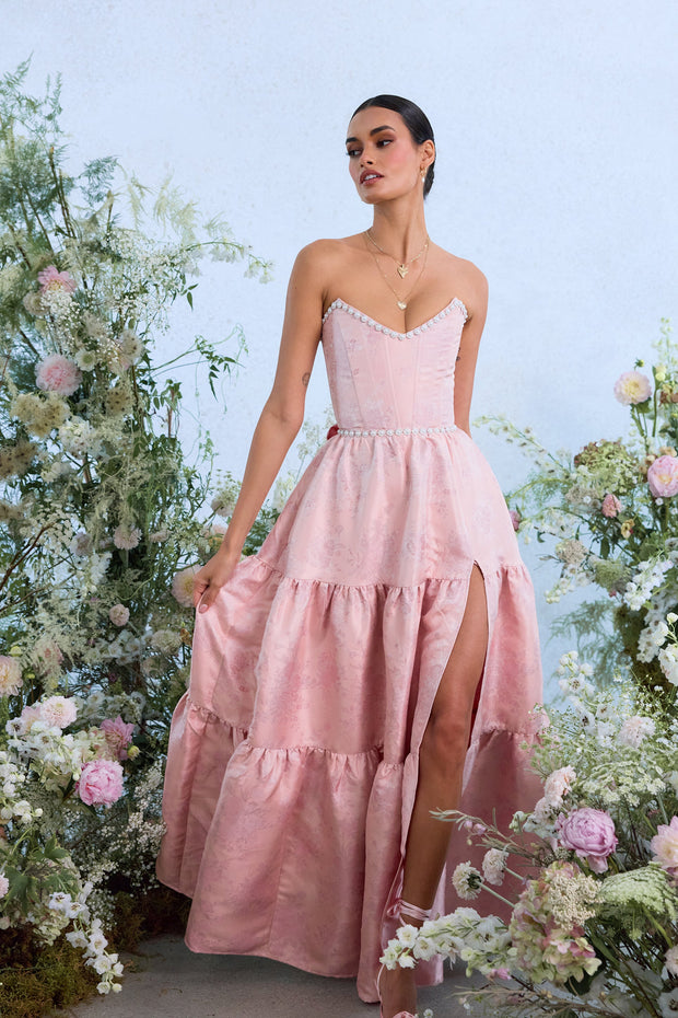 The Vivian Dress in Light Pink Windsor Brocade
