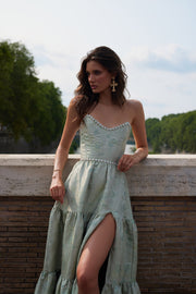 The Vivian Dress in Sage Windsor Brocade