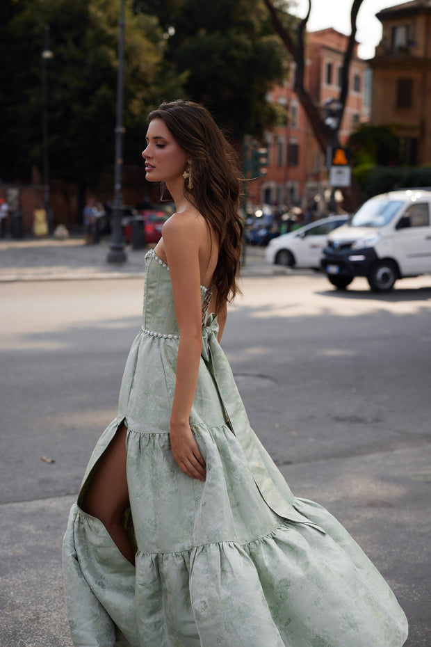 The Vivian Dress in Sage Windsor Brocade