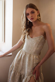 The Vivian Dress in Taupe Windsor Brocade