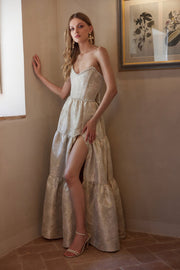 The Vivian Dress in Taupe Windsor Brocade