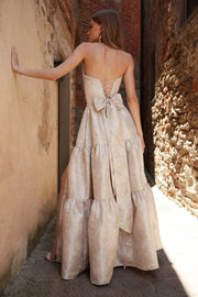 The Vivian Dress in Taupe Windsor Brocade