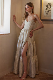 The Vivian Dress in Taupe Windsor Brocade