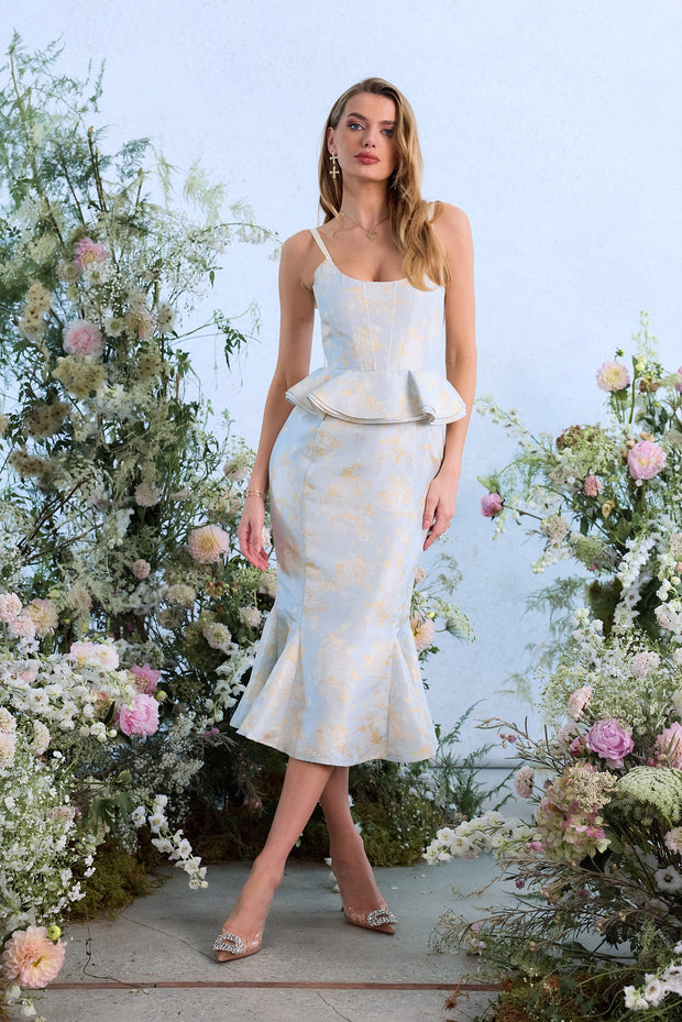 The Willa Dress in Sky Windsor Brocade