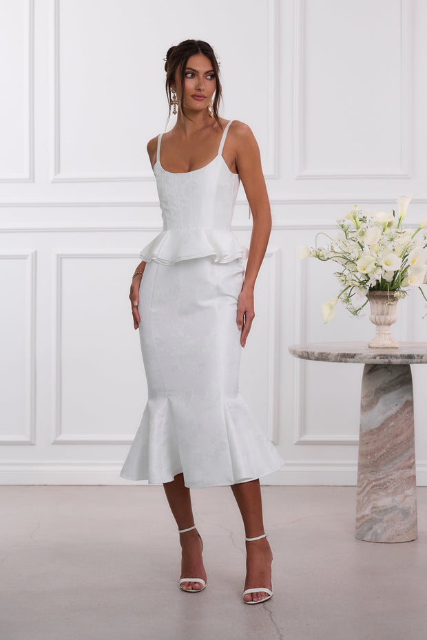 The Willa Dress in White Windsor Brocade