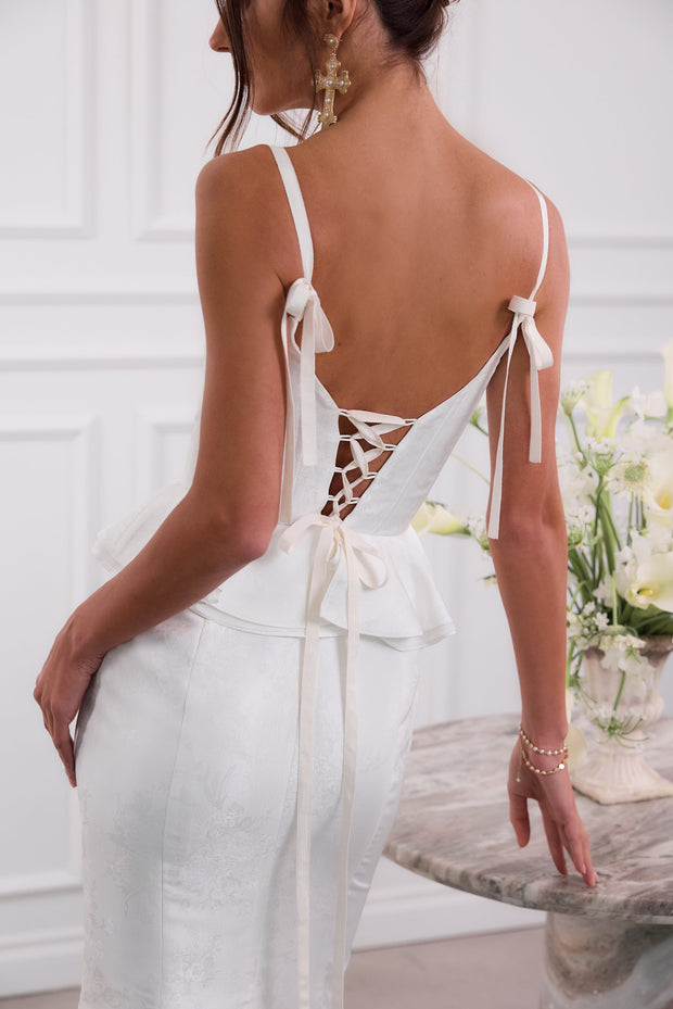 The Willa Dress in White Windsor Brocade
