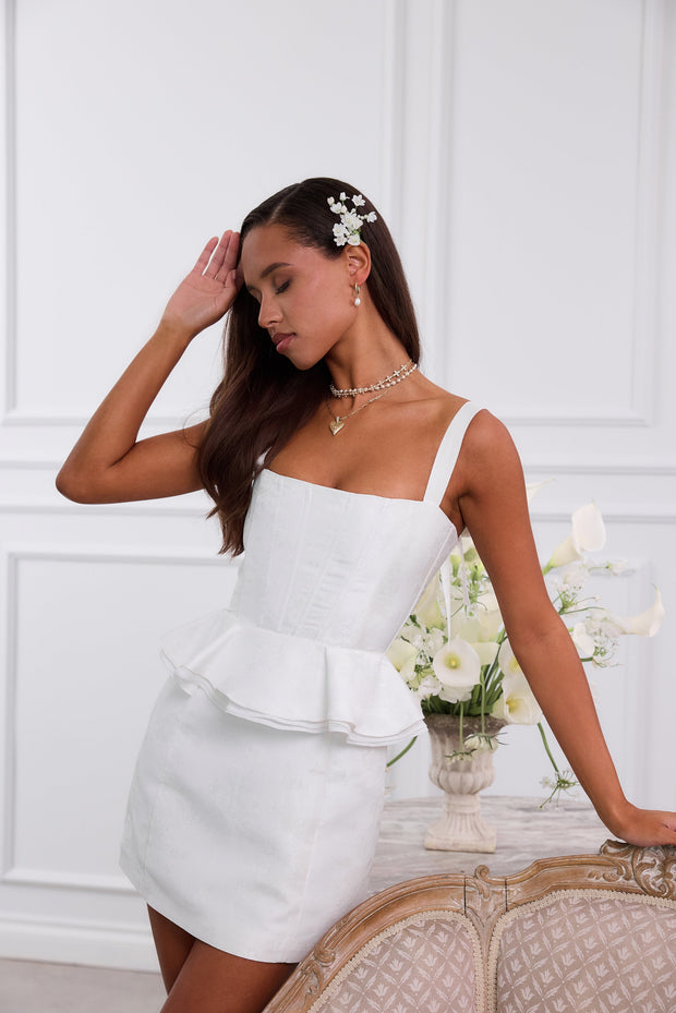 The Winter Dress in White Windsor Brocade