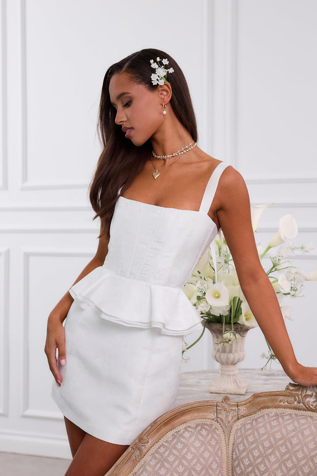The Winter Dress in White Windsor Brocade