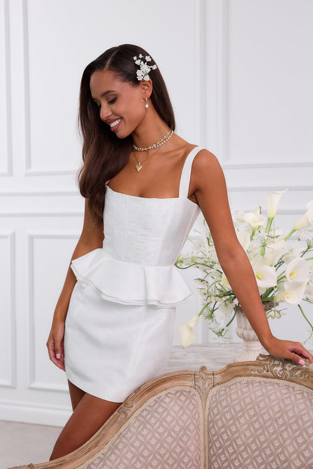 The Winter Dress in White Windsor Brocade