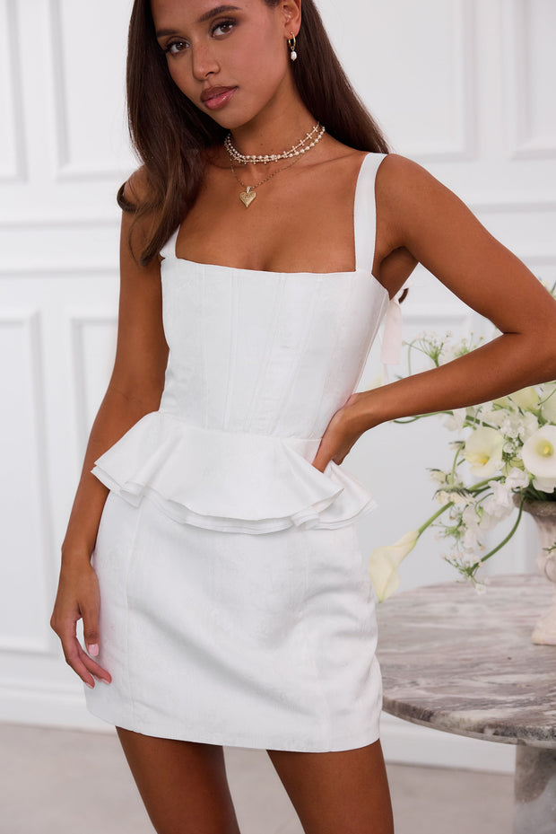 The Winter Dress in White Windsor Brocade