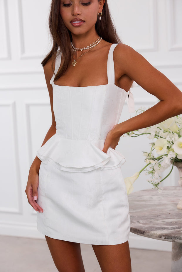The Winter Dress in White Windsor Brocade