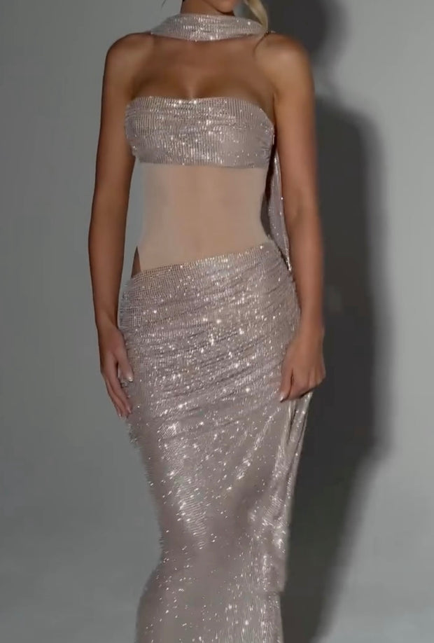 Fashion Hollowed-out High Slit Halter Backless Long Dress