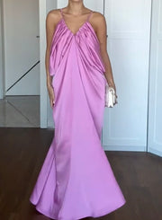 Sexy Temperament V-neck Strap Loose Satin Dress
