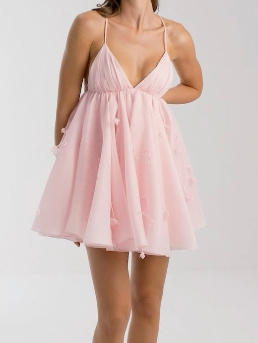 Sexy Pleated Deep V Three-Dimensional Flower Sling Dress